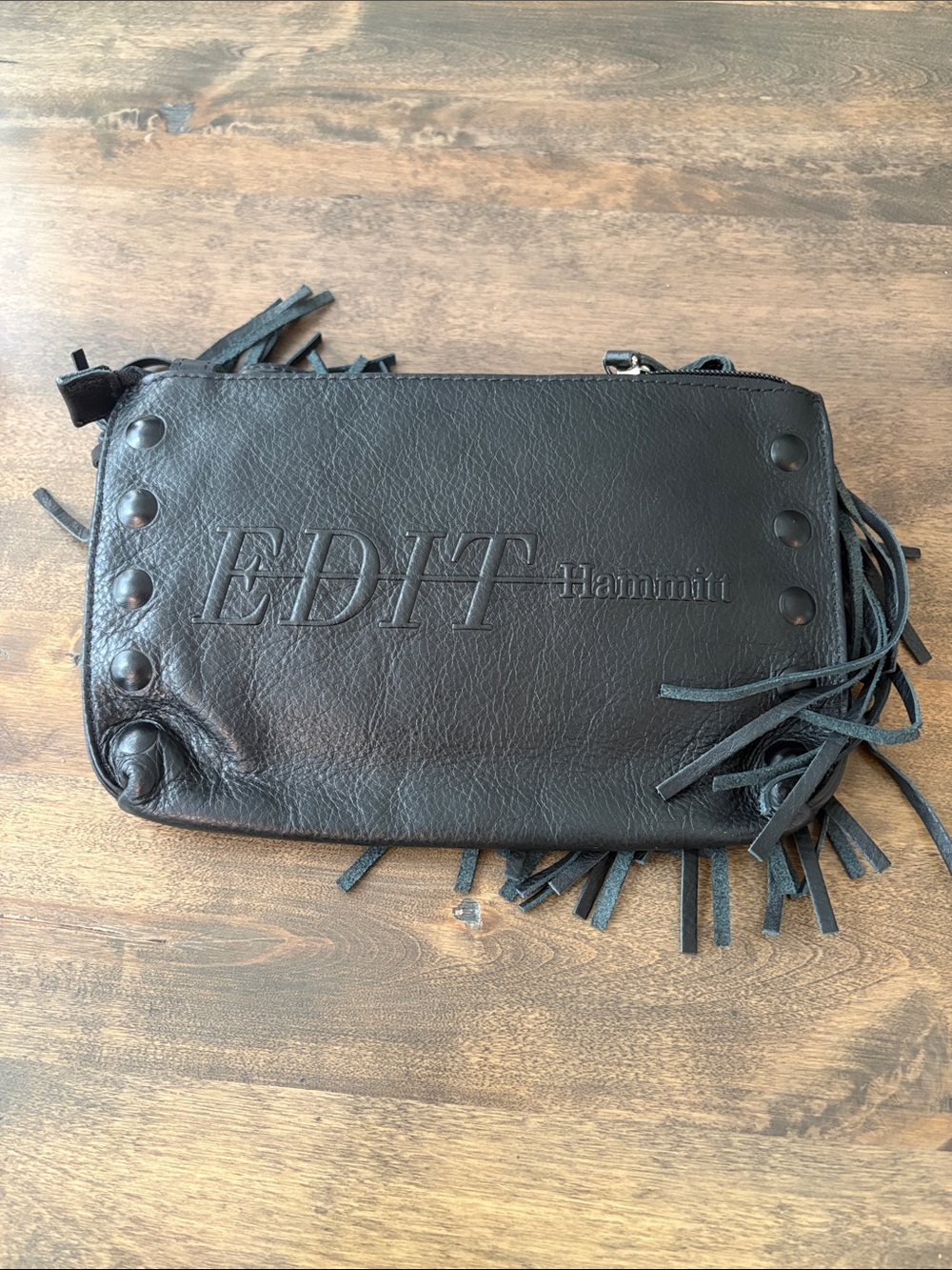 Hammitt Black Leather Fringe Wristlet Clutch